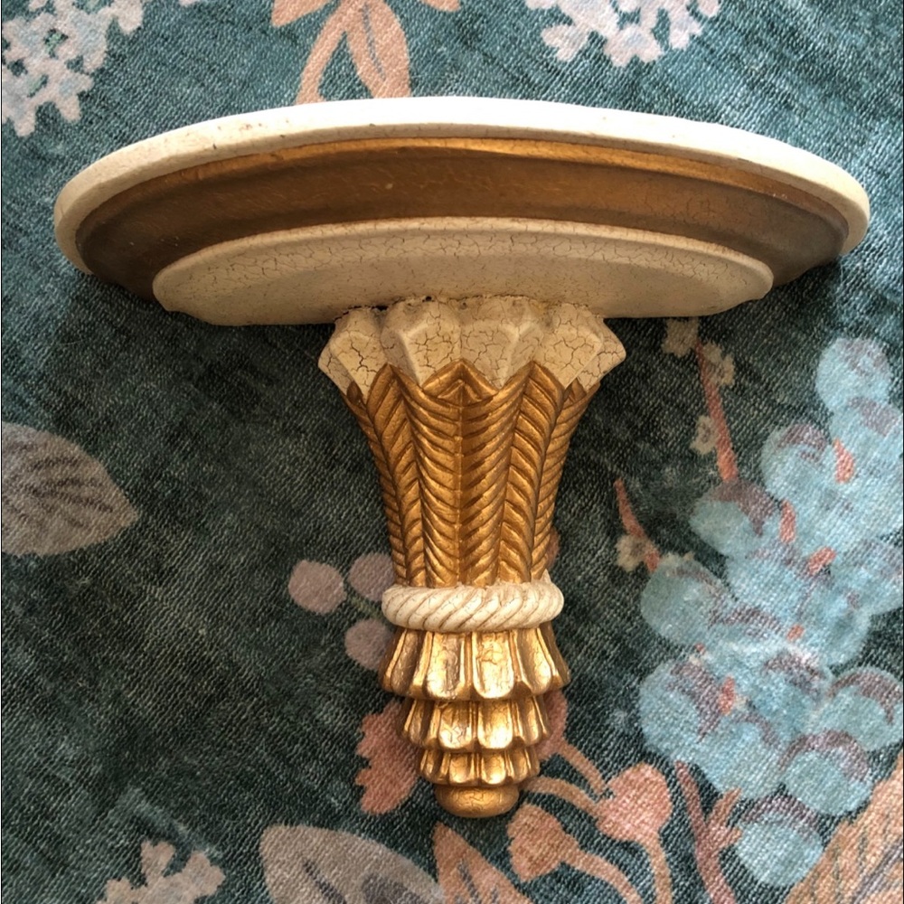 Vintage Large Italian Neoclassical Gold Gilt White wall shelf sconce